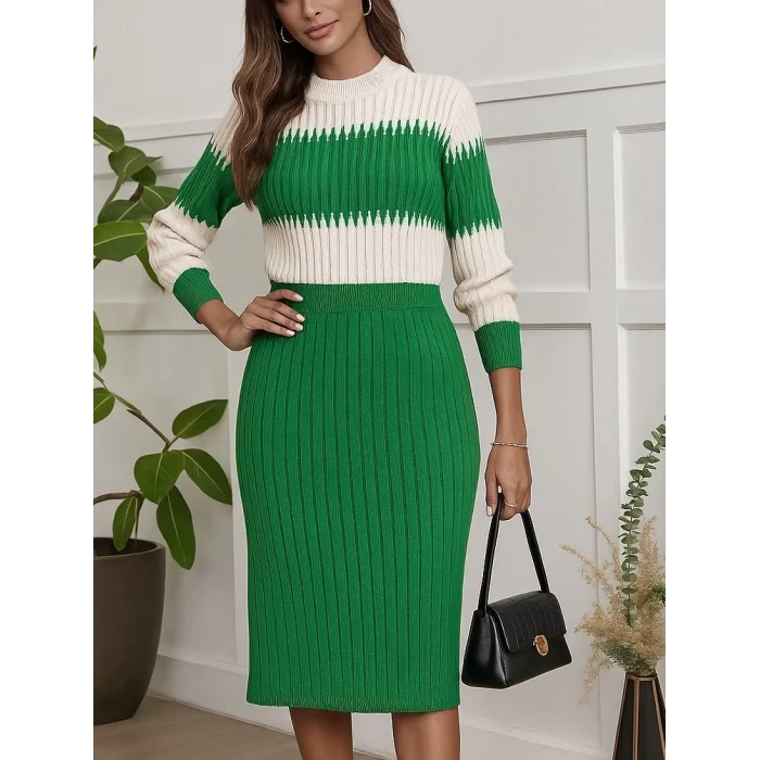 Kadın Uzun Kollu Triko Etekli Takım