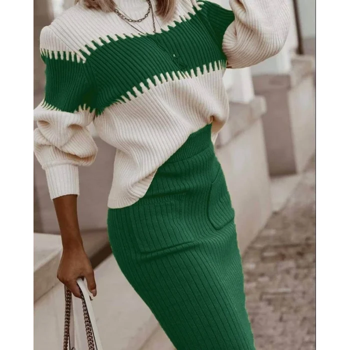 Kadın Uzun Kollu Triko Etekli Takım