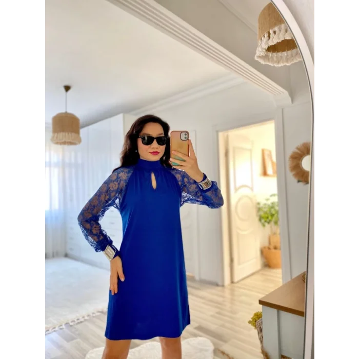 Kadın Uzun Kollu Tül Detay Sandy Mini Boy Elbise