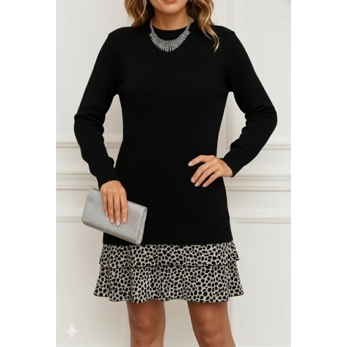 Kadın Uzun Kollu üst şardonlu Kaşkorse Alt Süprem Desenli Elbise