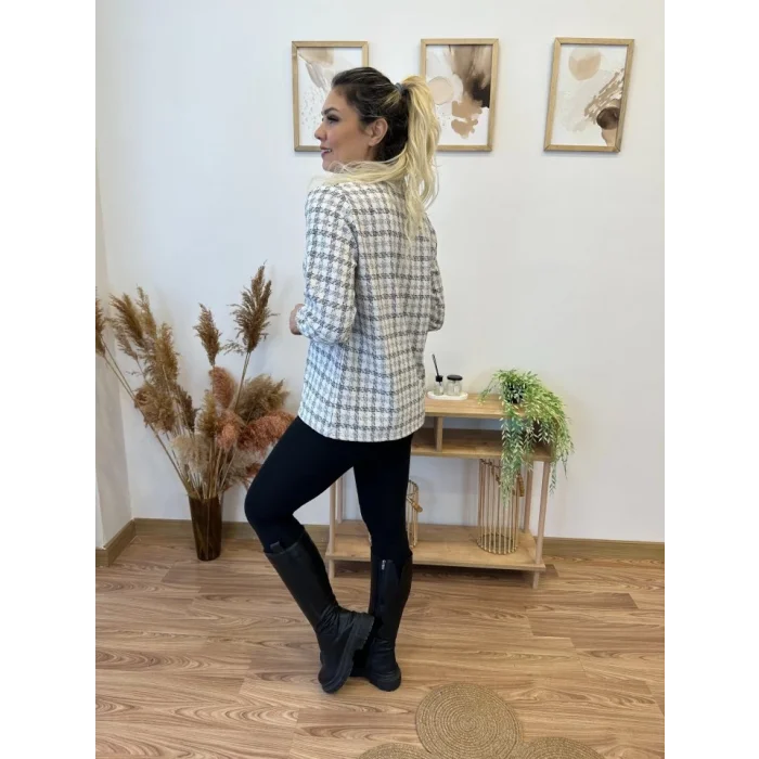 Kadın Uzun Kollu V Hakim Yaka çok Renkli Dokuma Bluz