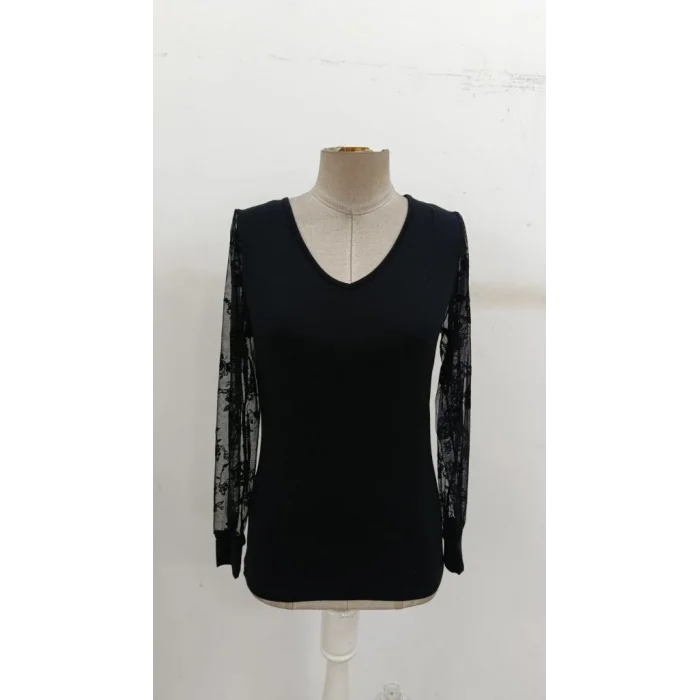 Kadın Uzun Kollu V Yakalı Dantelli Viskon Bluz