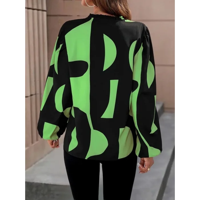 Kadın Uzun Kollu V Yakalı Desenli Modal Bluz