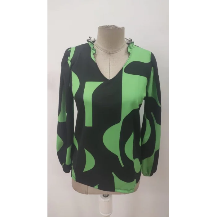 Kadın Uzun Kollu V Yakalı Desenli Modal Bluz