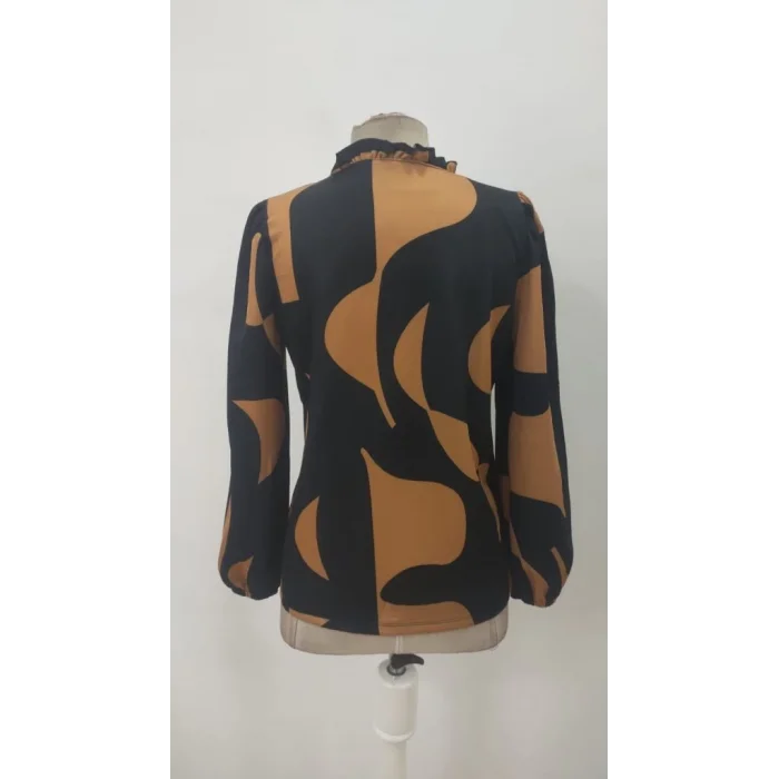 Kadın Uzun Kollu V Yakalı Desenli Modal Bluz