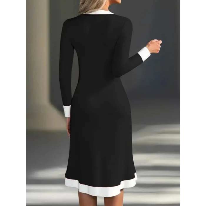 Kadın Uzun Kollu V Yakalı Düğmeli Midi Modal Elbise