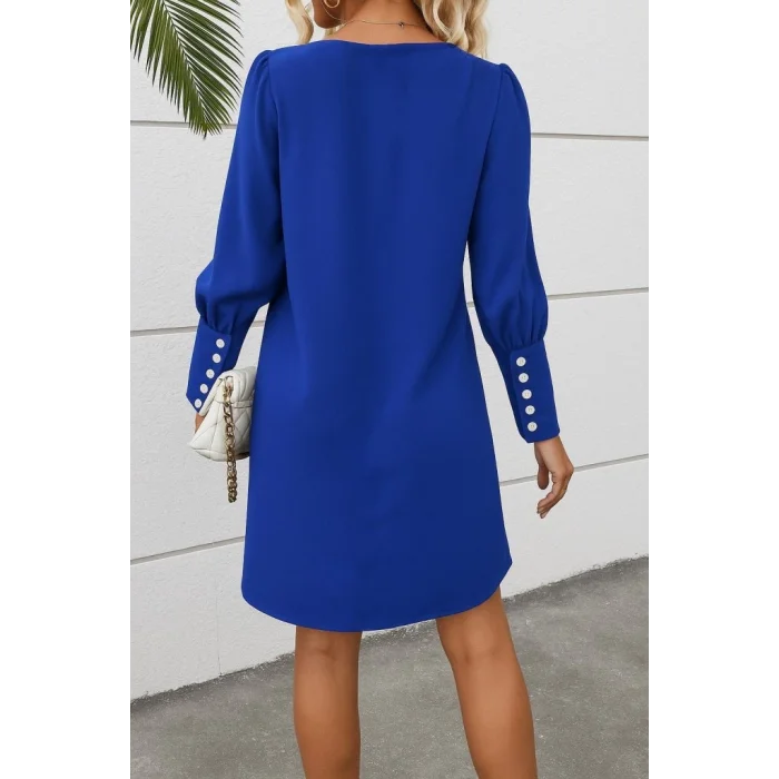 Kadın Uzun Kollu V Yakalı Kısa Ithal Krep Elbise