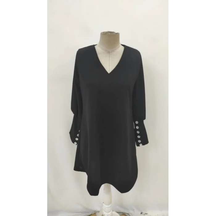 Kadın Uzun Kollu V Yakalı Kısa Ithal Krep Elbise