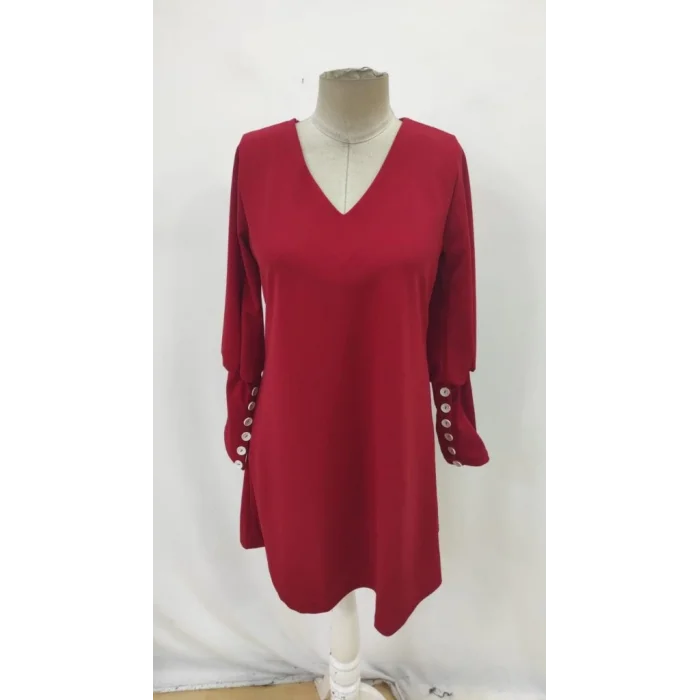 Kadın Uzun Kollu V Yakalı Kısa Ithal Krep Elbise