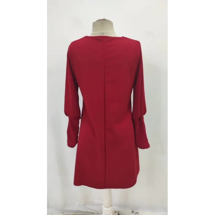 Kadın Uzun Kollu V Yakalı Kısa Ithal Krep Elbise