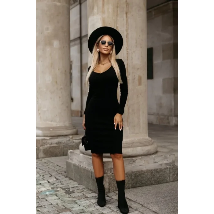 Kadın Uzun Kollu V Yakalı Kısa Kaşkorse Elbise