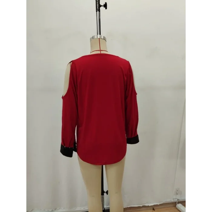 Kadın Uzun Kollu V Yakalı Omuzlardan Açık Sandy Bluz