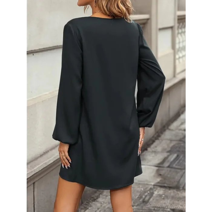 Kadın Uzun Kollu V Yakalı Salaş Ithal Krep Elbise