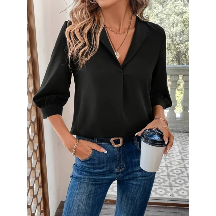 Kadın Uzun Kollu V Yakalı Sandy Bluz