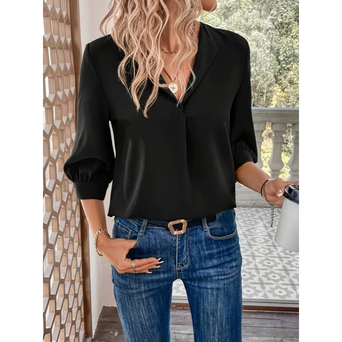 Kadın Uzun Kollu V Yakalı Sandy Bluz