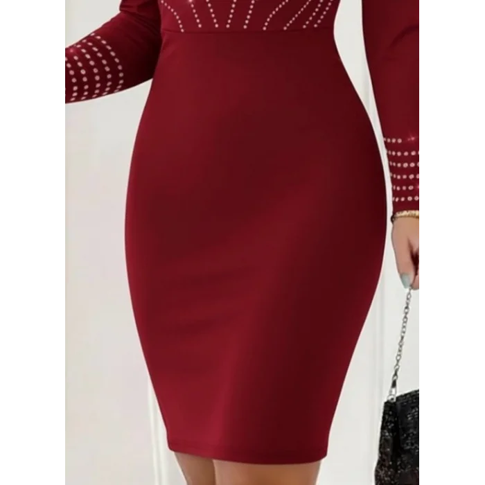 Kadın Uzun Kollu V Yakalı Taşlı Mini Ithal Krep Elbise