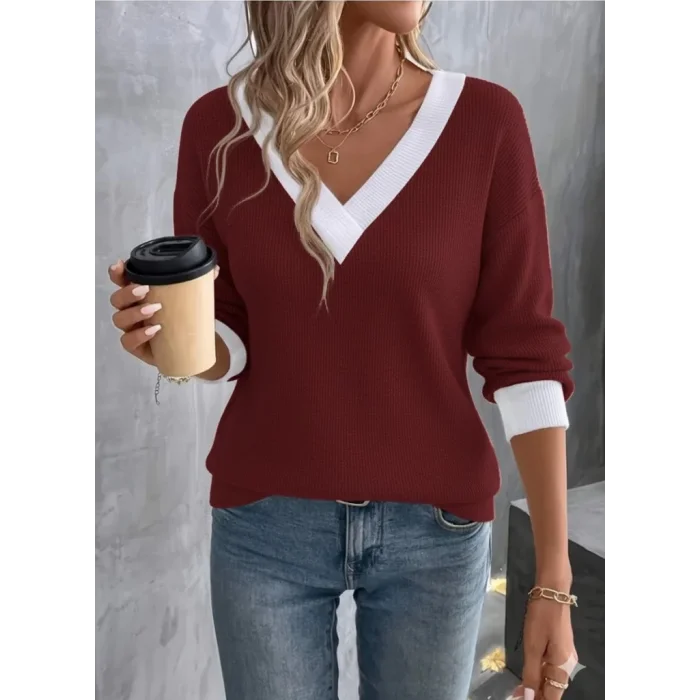 Kadın Uzun Kollu V Yakalı Waffle Bluz