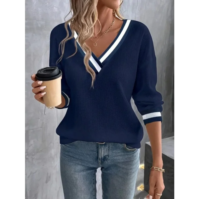 Kadın Uzun Kollu V Yakalı Waffle Bluz
