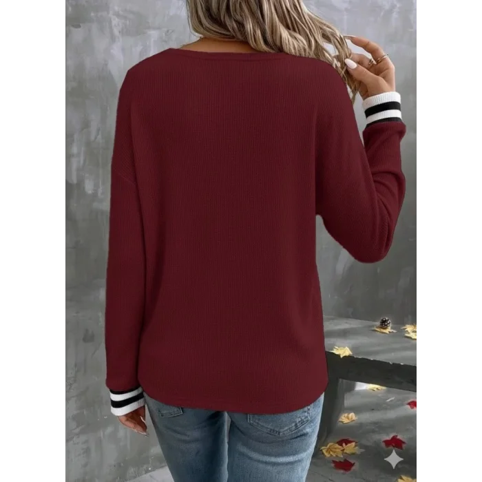 Kadın Uzun Kollu V Yakalı Waffle Bluz