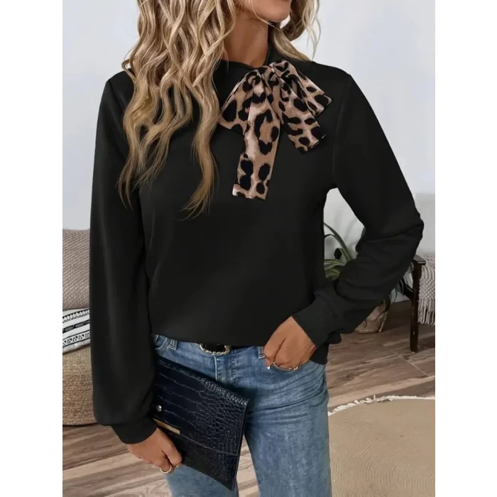 Kadın Uzun Kollu Yakadan Bağlamalı Viskon Iki Iplik Bluz