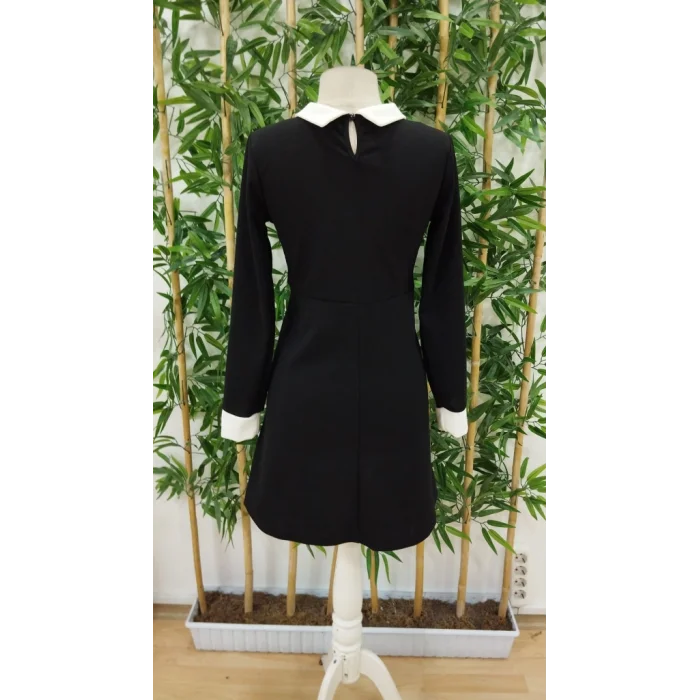 Kadın Uzun Kollu Yakalı A Kesim Kısa Ithal Krep Elbise