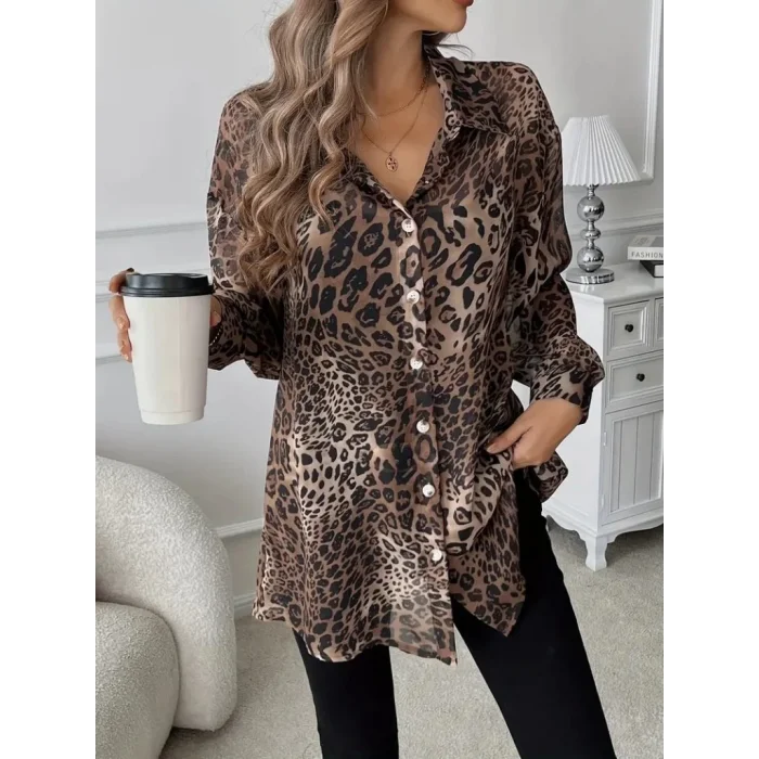 Kadın Uzun Kollu Yakalı önden Düğmeli şifon Gömlek