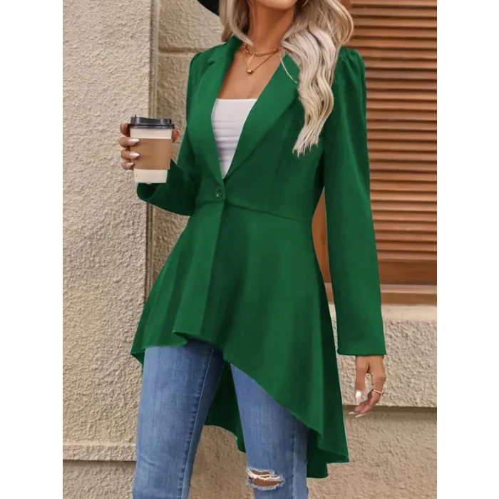 Kadın Uzun Kollu Yakalı önden Düğmeli Uzun Atlas Blazer Ceket