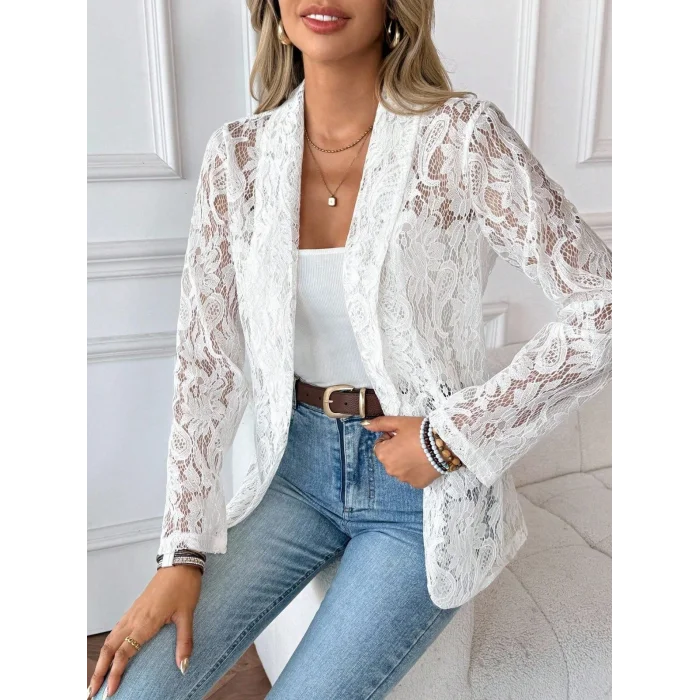 Kadın Uzun Kollu Yakalı önü Açık Dantelli Ceket