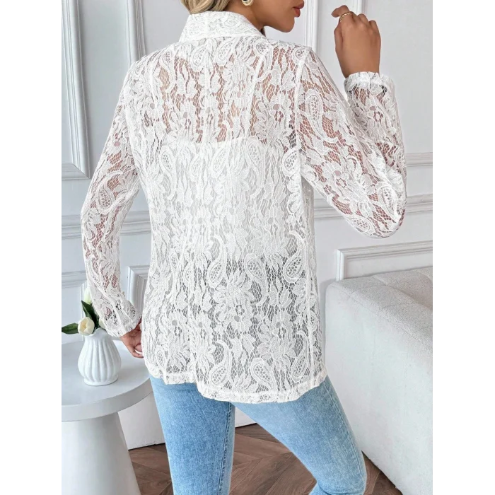 Kadın Uzun Kollu Yakalı önü Açık Dantelli Ceket