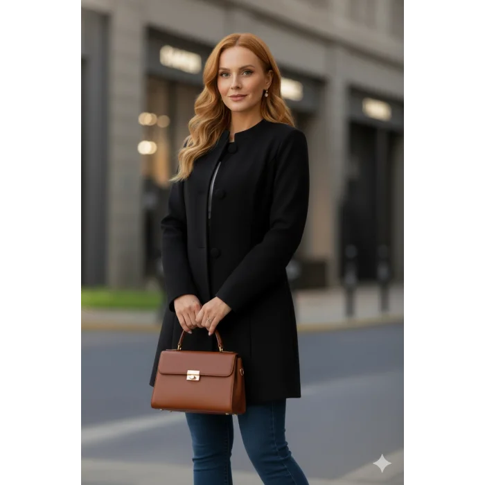 Kadın Uzun Kollu Yakalı önü Düğmeli Ithal Kaşe Astarlı Kaban