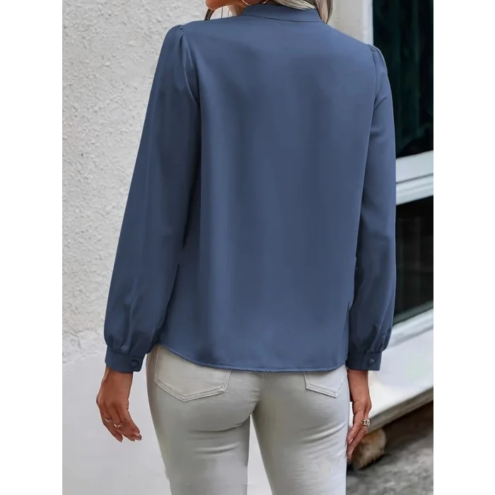 Kadın Uzun Kollu Yakalı Yakadan Bağcıklı Düğmeli Sandy Bluz