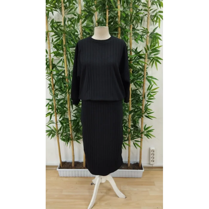 Kadın Uzun Kollu Yakası Açık Yarasa Kollu şardonlu Kaşkorse Bluz Ve Etek Takım