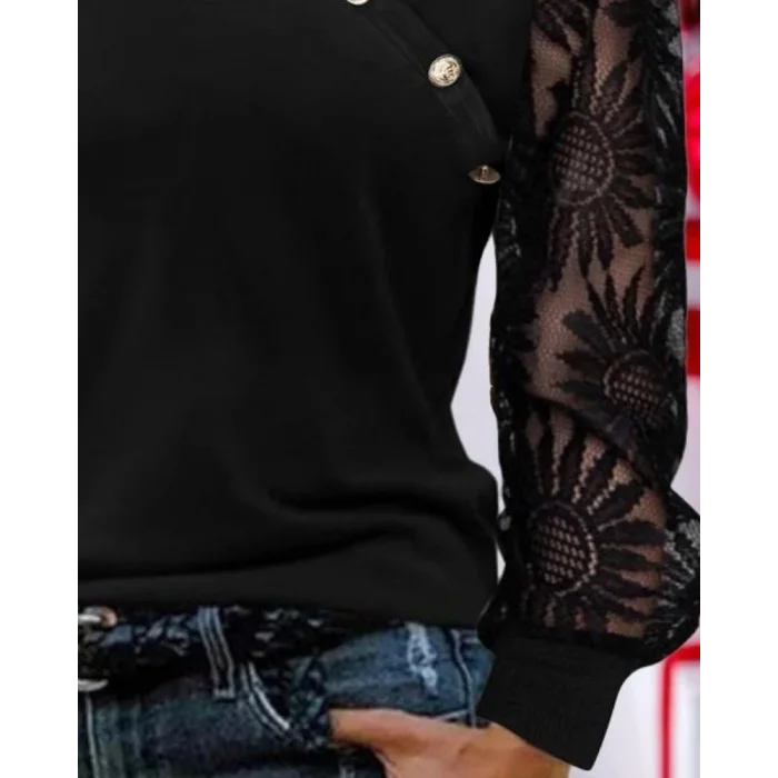 Kadın Uzun Kollu Yakası Asimetrik Detaylı Düğmeli Viskon Iki Iplik Bluz