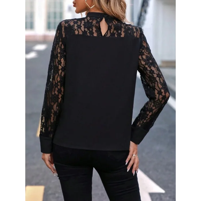 Kadın Uzun Kollu Yarı Balıkçı Yaka Dantelli Sandy Bluz