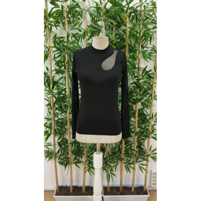 Kadın Uzun Kollu Yarı Balıkçı Yaka Kolları Tüllü Dalgıç Bluz