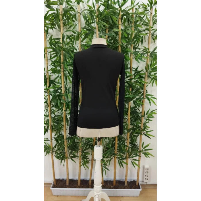 Kadın Uzun Kollu Yarı Balıkçı Yaka Kolları Tüllü Dalgıç Bluz