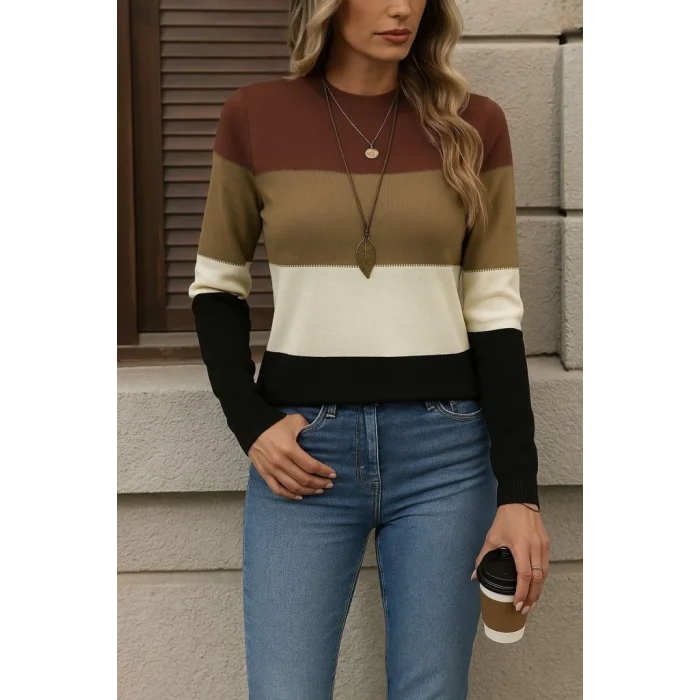 Kadın Uzun Kollu Yarı Balıkçı Yaka Triko Kazak