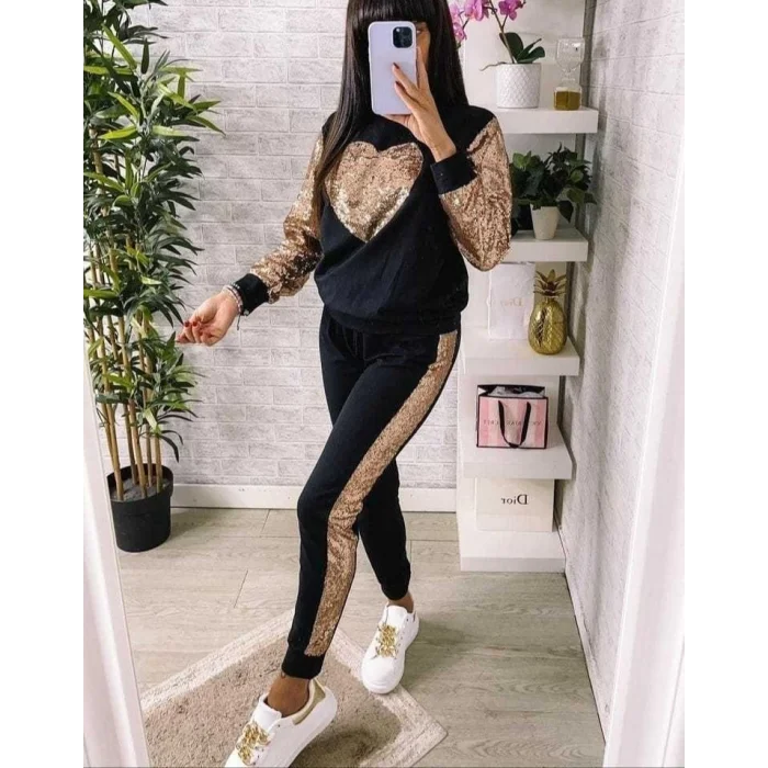 Kadın Uzun Kollu Yarım Balıkçı Yaka Pul Payet Detay Iki Iplik Ikili Takım