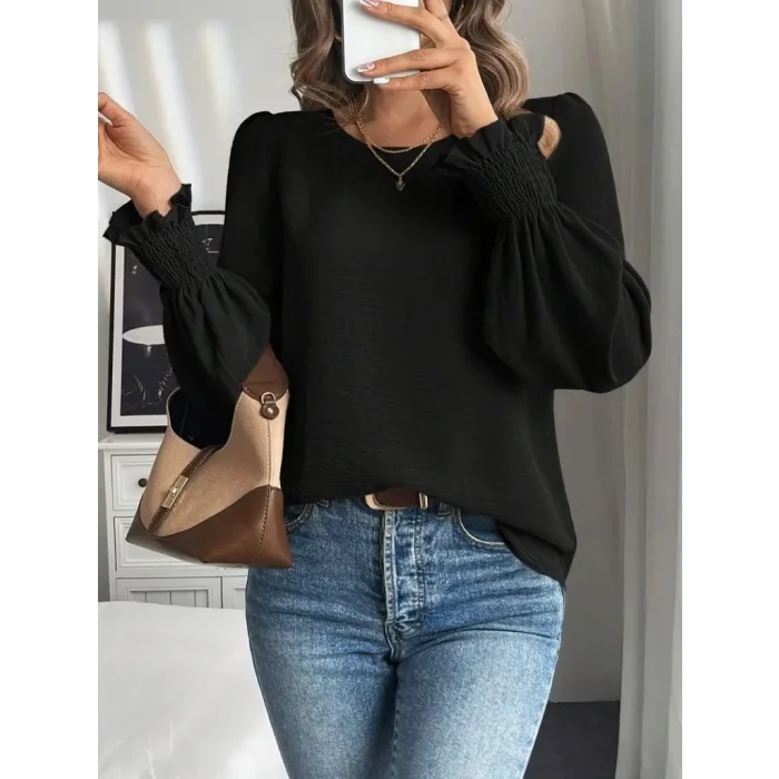 Kadın Uzun Kollu Yuvarlak Yaka Aerobin Bluz