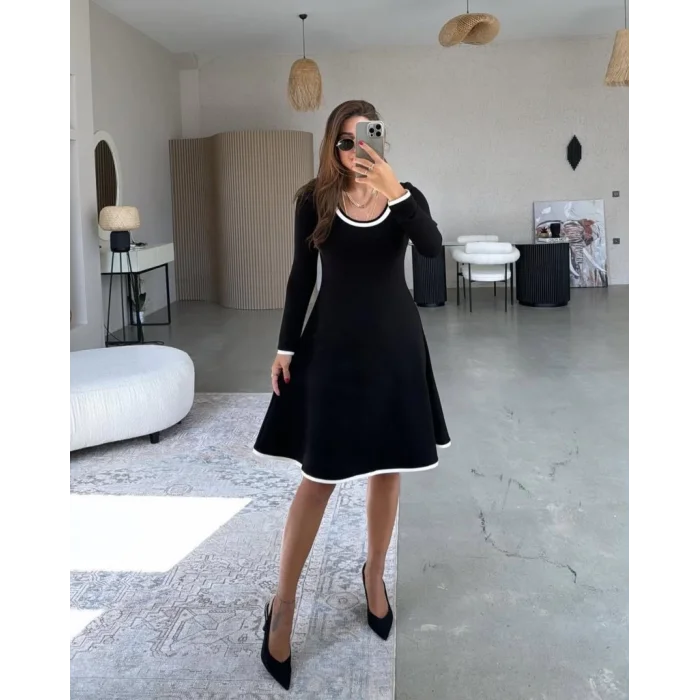 Kadın Uzun Kollu Yuvarlak Yaka Midi Viskon Iki Iplik Elbise