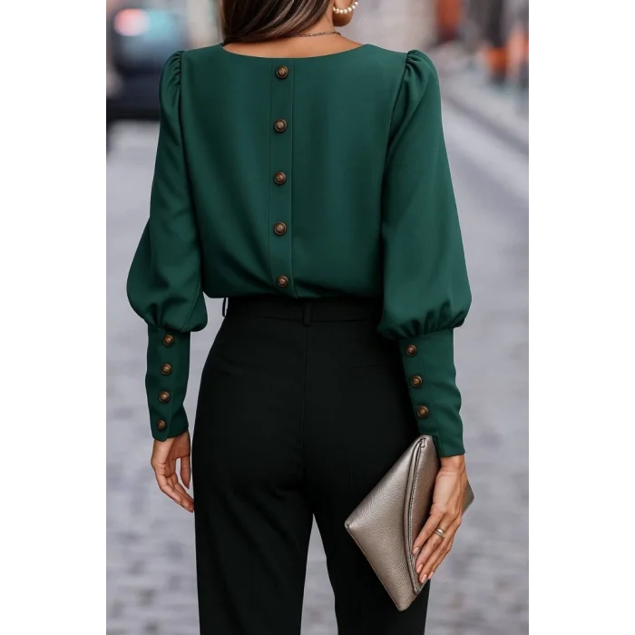 Kadın Uzun Kollu Yuvarlak Yakalı Düğmeli Ithal Krep Bluz