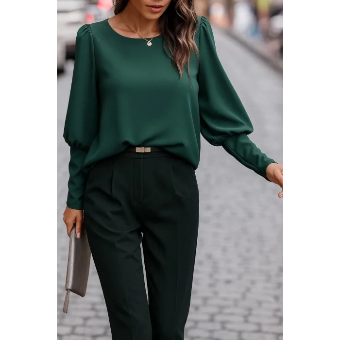 Kadın Uzun Kollu Yuvarlak Yakalı Düğmeli Ithal Krep Bluz