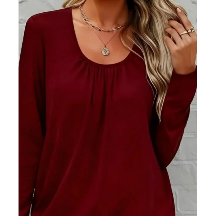 Kadın Uzun Kollu Yuvarlak Yakalı Viskon Bluz