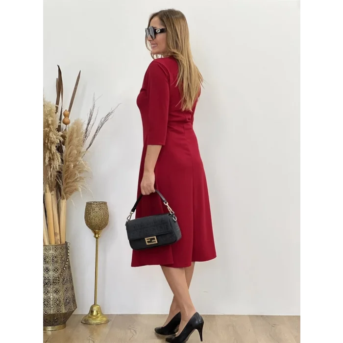 Kadın Uzun Truvakar Kol Bisiklet Yaka Midi Modal Elbise