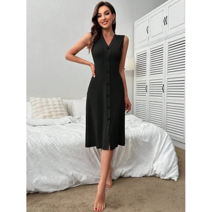 Kadın V Yakalı önden Düğmeli Kaşkorse Elbise