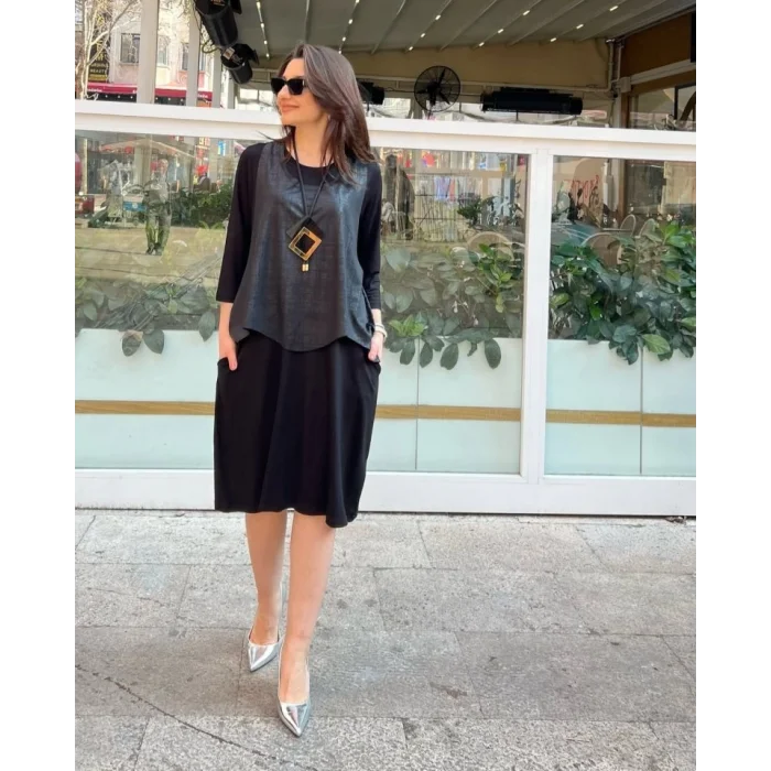 Kadın Viskon Kumaş Cep Detaylı üçlü Takım