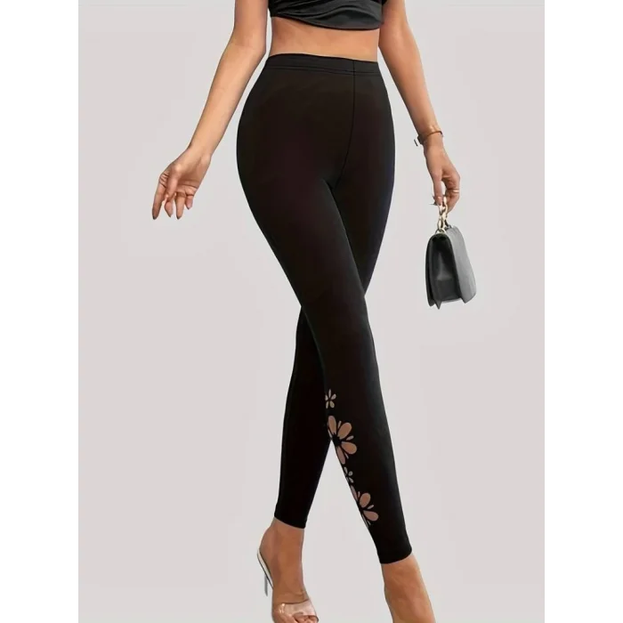 Kadın Yanları Lazer çiçek Kesim Yüksek Bel Dalgıç Tayt