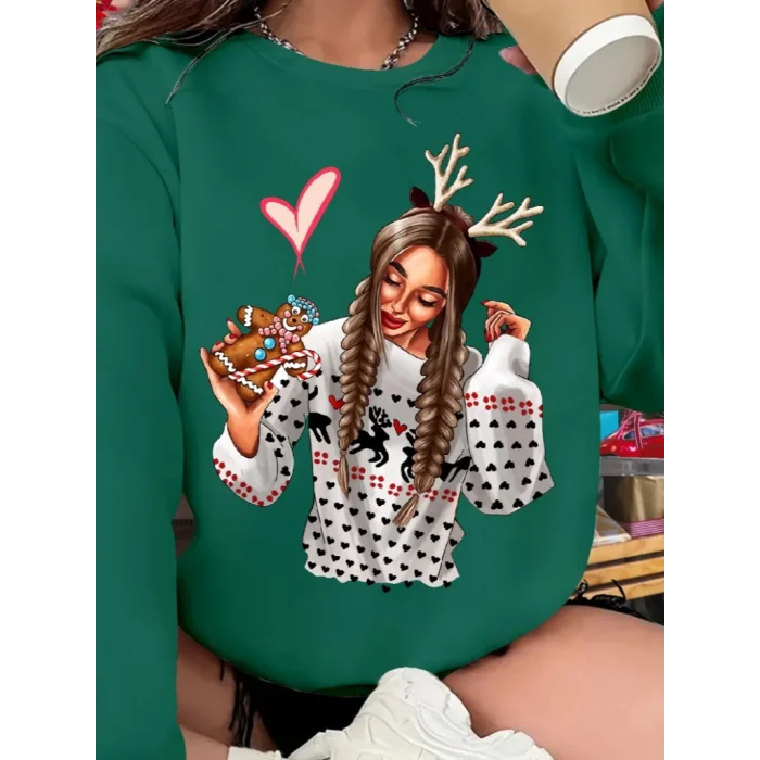 Kadın Yılbaşı Özel Uzun Kollu Bisiklet Yaka Desenli Viskon Iki Iplik Bluz