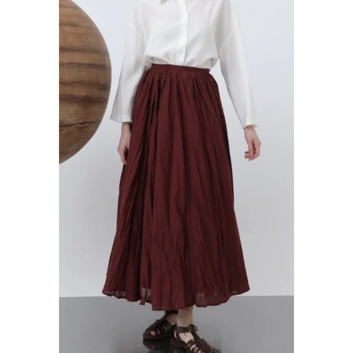 Kadın Yüksek Bel Arkadan Fermuarlı Kırışık Geniş Kesimli Vural Etek