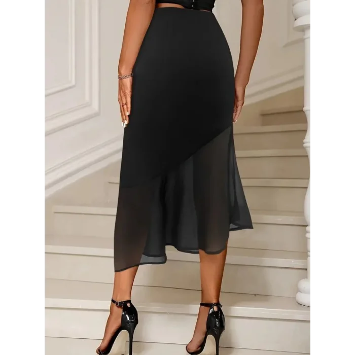 Kadın Yüksek Bel Asimetrik Detaylı Ithal Krep Etek